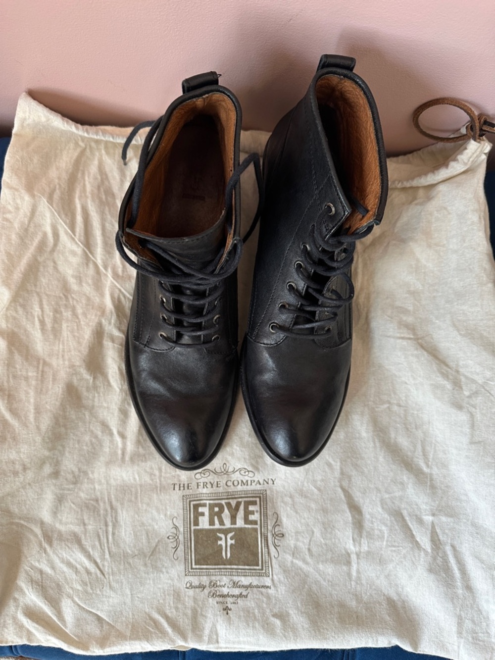 Frye Carson Black Leather Lace-Up Ankle Boots